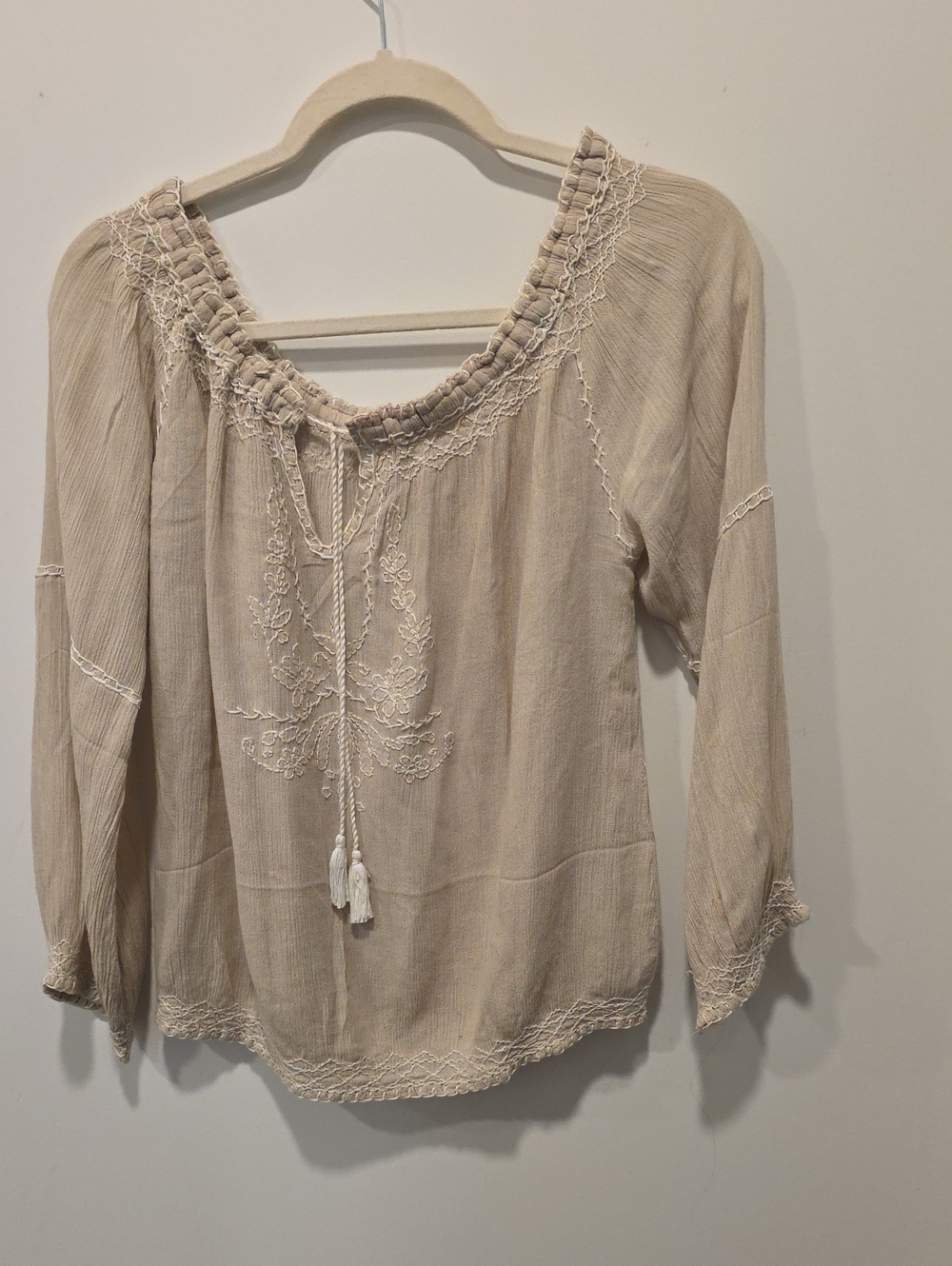 Women's Cream Embroidered Peasant Tunic